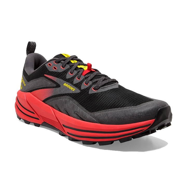Brooks Cascadia 16 angled front view — upper mesh and lacing system